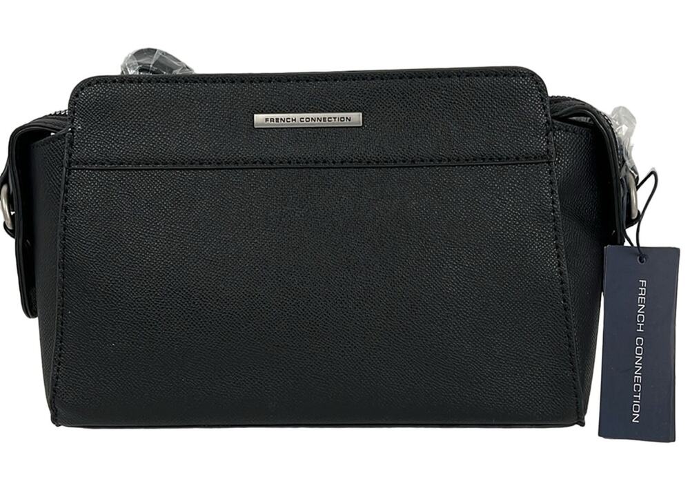 French Connection Purse Evie Caviar Crossbody Bag Black Pockets Adjustable Strap